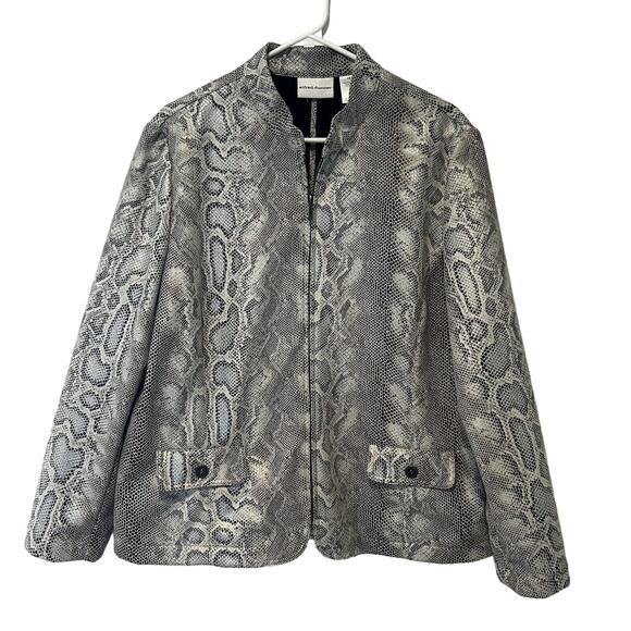 Alfred Dunner Womens Faux Suede Jacket Sz 18 Snakeskin‎ Silver Western Southwest - Picture 1 of 4
